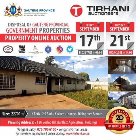 Image for DISPOSAL OF GAUTENG PROVINCIAL GOVERNMENT PROPERTIES ONLINE AUCTION
