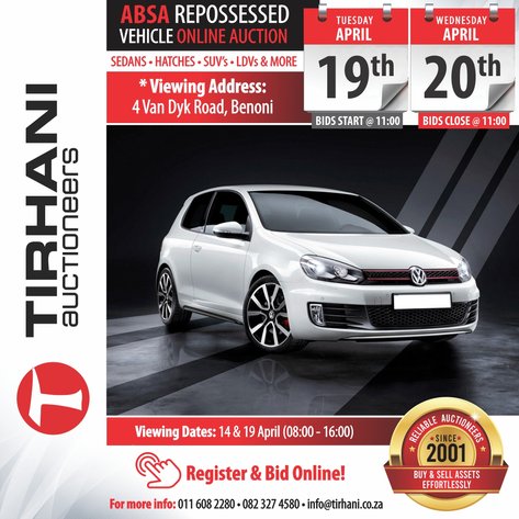 Image for ABSA REPOSSESSED VEHICLES ONLINE AUCTION (VAN DYK ROAD BENONI)