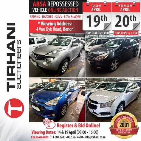 Image for ABSA REPOSSESSED VEHICLES ONLINE AUCTION (VAN DYK ROAD BENONI)