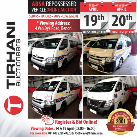 Image for ABSA REPOSSESSED VEHICLES ONLINE AUCTION (VAN DYK ROAD BENONI)