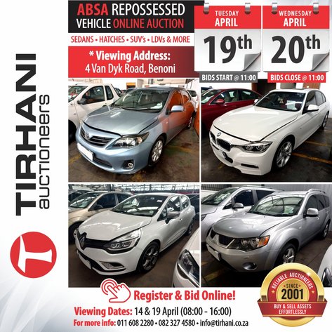 Image for ABSA REPOSSESSED VEHICLES ONLINE AUCTION (VAN DYK ROAD BENONI)