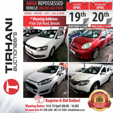 Image for ABSA REPOSSESSED VEHICLES ONLINE AUCTION (VAN DYK ROAD BENONI)