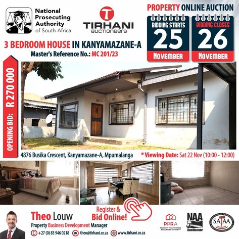 Image for 3 BEDROOM HOUSE IN KANYAMAZANE-A | ONLINE AUCTION