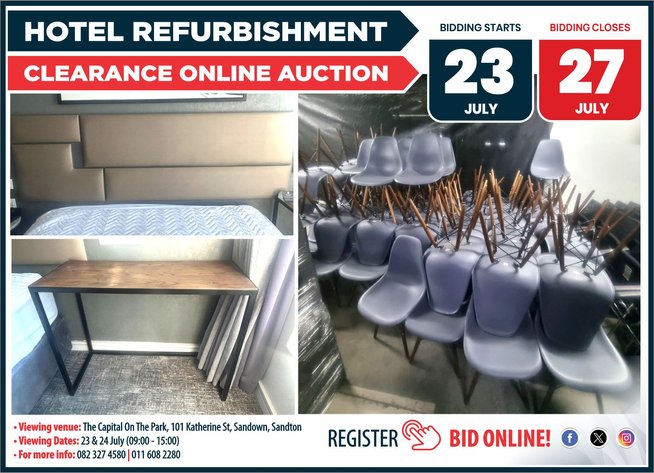 Image for HOTEL REFURBISHMENT CLEARANCE ONLINE AUCTION | 23-27 JULY 2026