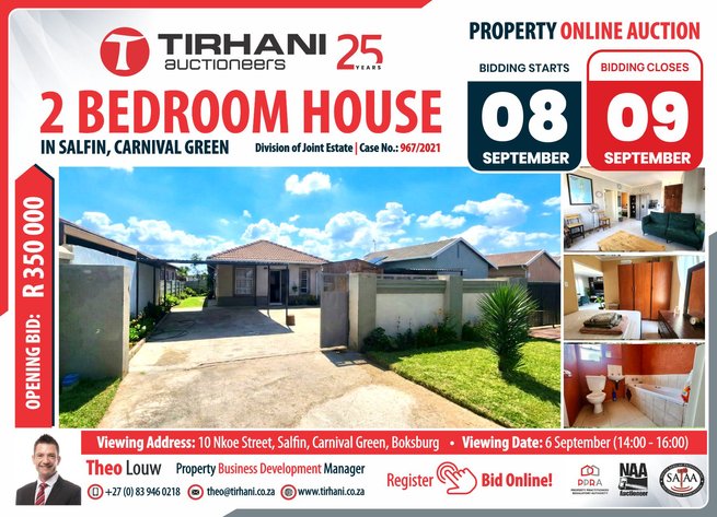 Image for 2 Bedroom House in Salfin, Boksburg | Division of Joint Estate Online Auction | 08-09 September 2026