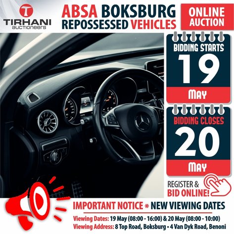 Image for ABSA BOKSBURG REPOSSESSED VEHICLES ONLINE AUCTION MAY 2025