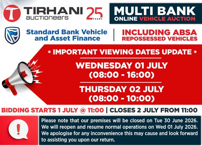 Image for MULTI BANK ONLINE VEHICLE AUCTION | 01-02 JULY 2026