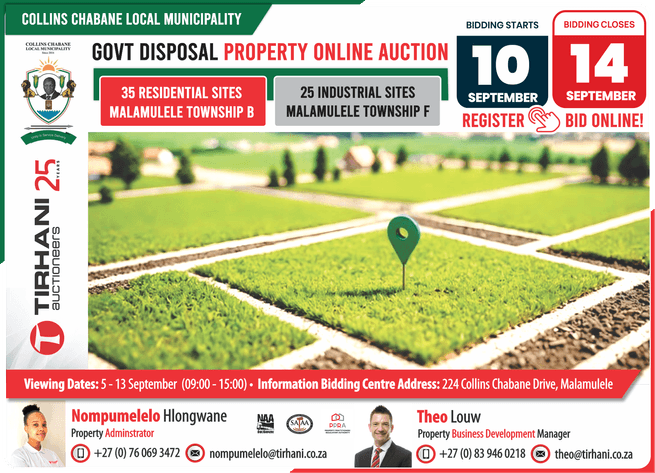Image for GOVERNMENT DISPOSAL PROPERTY ONLINE AUCTION | COLLINS CHABANE LOCAL MUNICIPALITY | 10-14 SEPTEMBER 2026