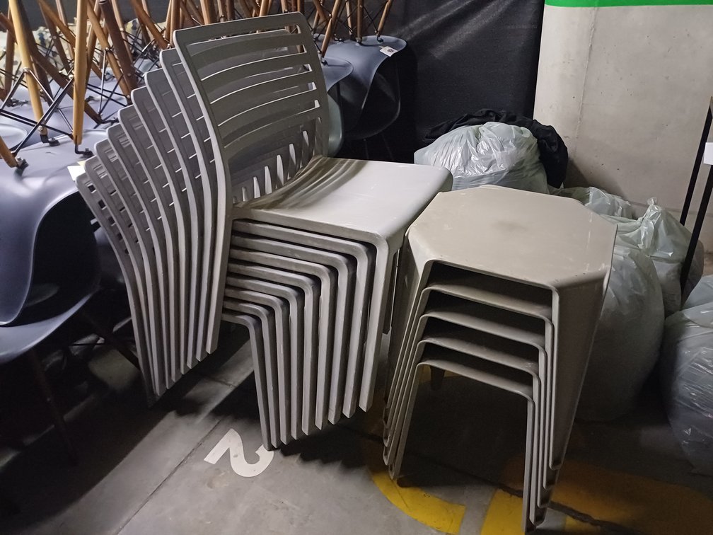 PATIO FURNITURE - 9 PATIO CHAIRS AND 5 PATIO TABLES
