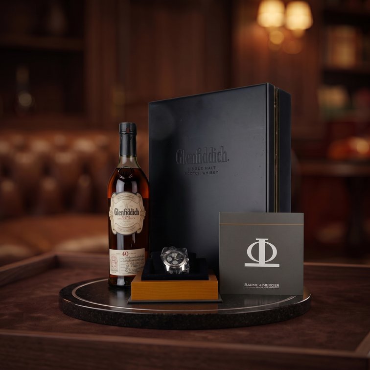 Glenfiddich 40YR Rare Collection with Baume & Mercier Watch - Single Malt Scotch Whisky