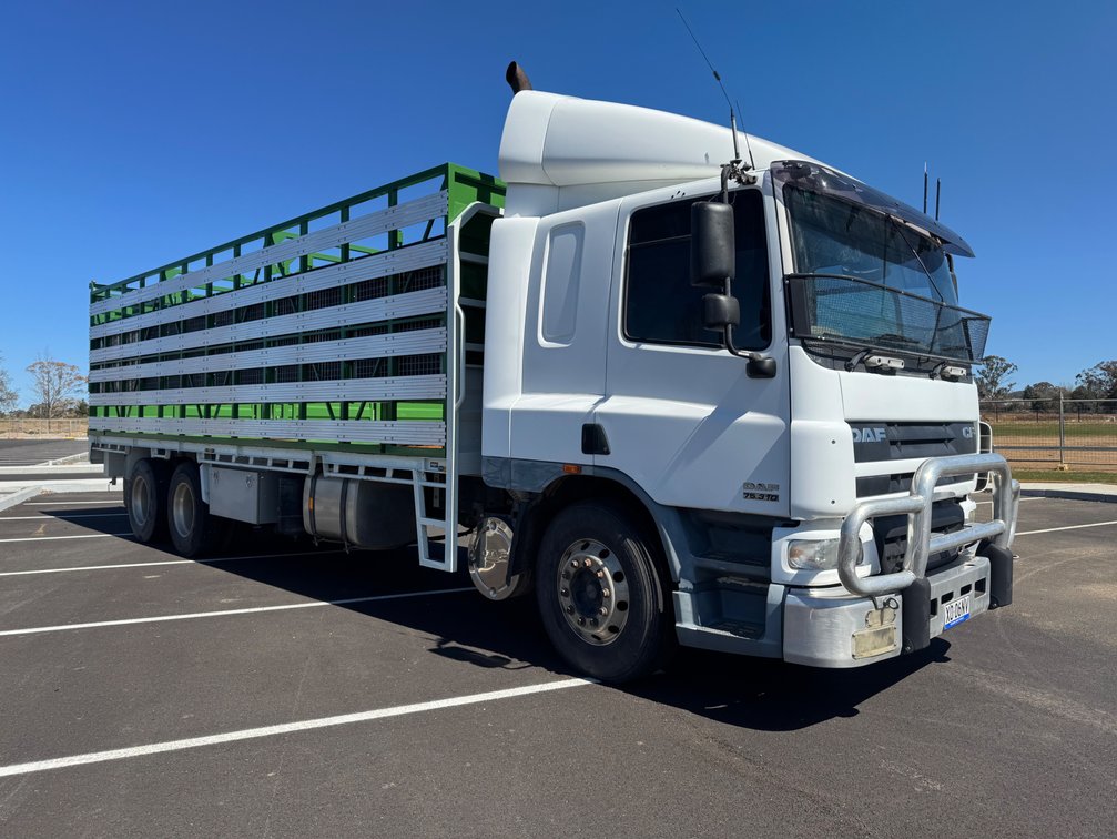 2005 DAF CF-75 310HP 6X2 DUAL AXLE TRUCK WITH NEW TRAY & LIVESTOCK CRATE