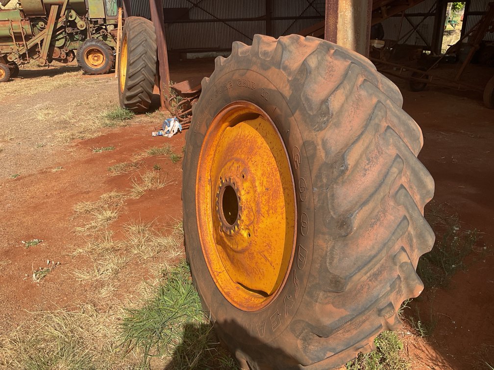 PAIR OF TRACTOR TYRES AND JOHN DEERE RIMS 18-4-38