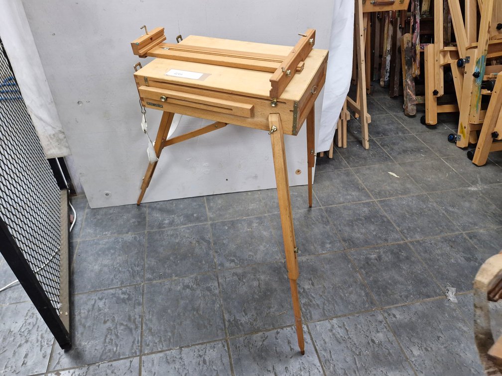 Large Folding Wooden Field Easel with Artist Materials