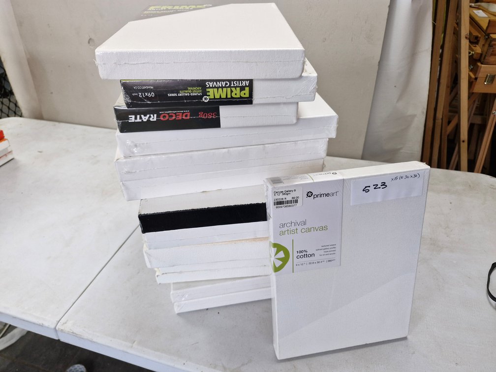 15 Assorted Artist Canvases / Panels – about 30 x 30 cm