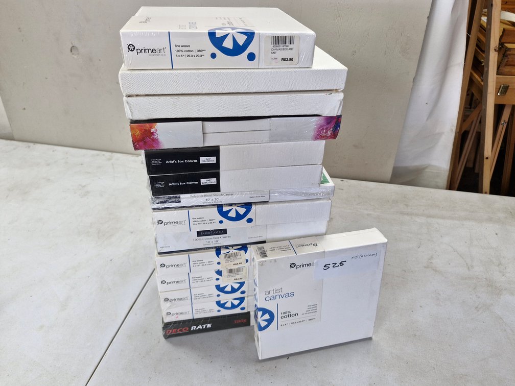 15 Assorted Artist Canvases / Panels – about 20 x 20 cm