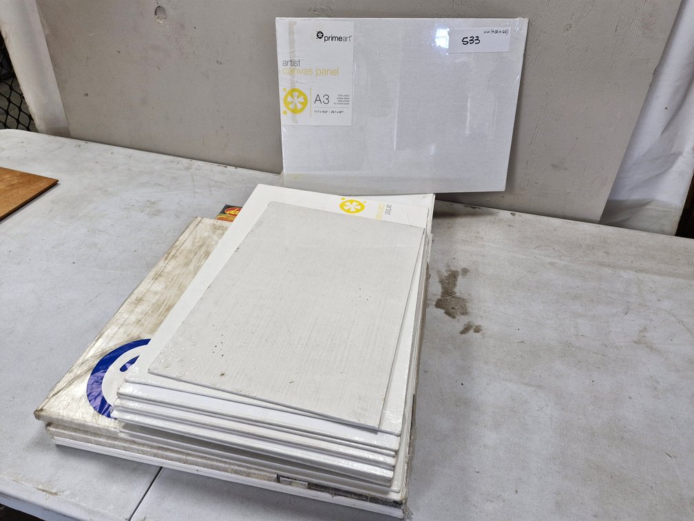 20 Assorted Artist Canvases / Panels – mixed sizes including about 30 x 45 cm, 60 x 76 cm and larger