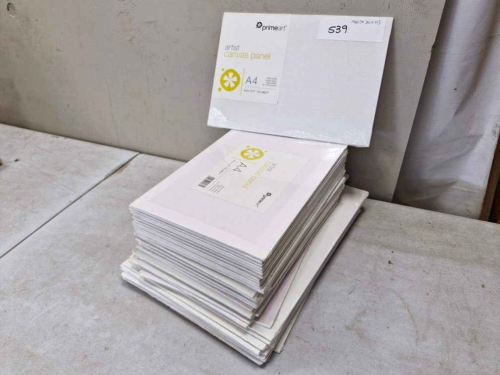 40 Assorted Artist Canvases / Panels – about 30 x 21 cm