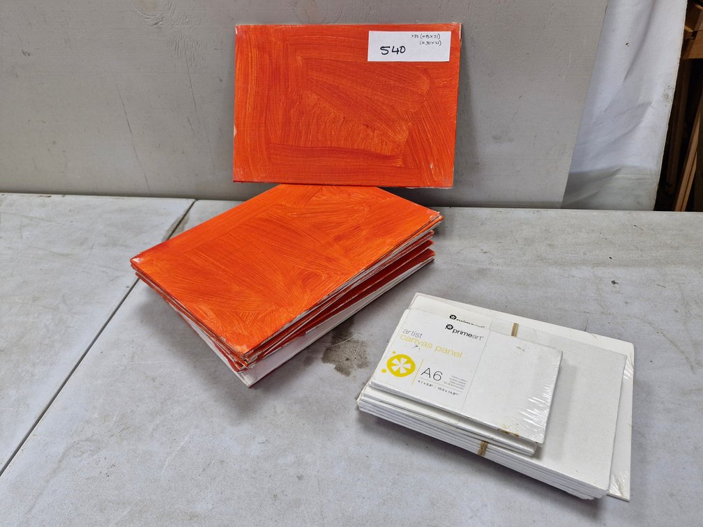 33 Assorted Artist Canvases / Panels – mixed small sizes around 15 x 21 cm and 30 x 21 cm