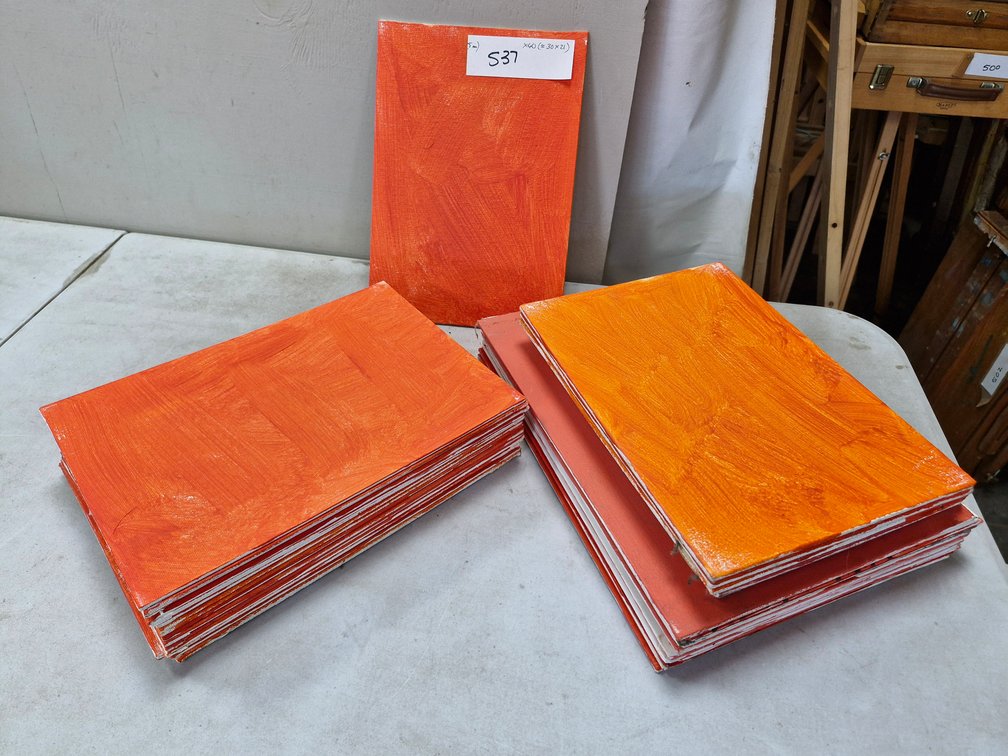 40 Assorted Artist Canvases / Panels – about 30 x 21 cm