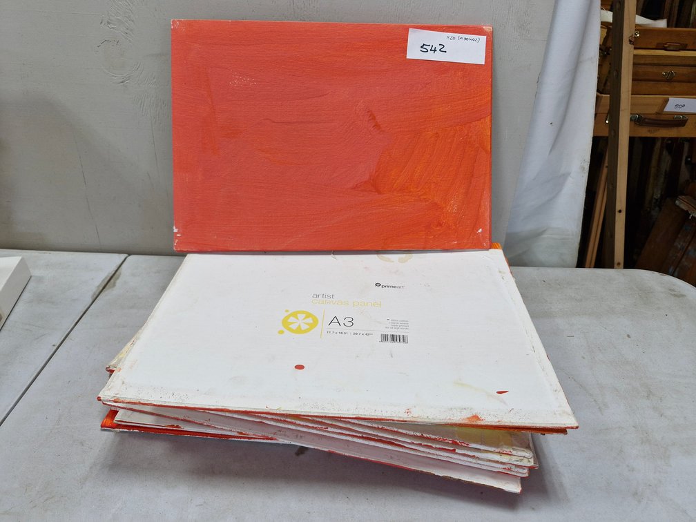 20 Assorted Artist Canvases / Panels – about 30 x 42 cm