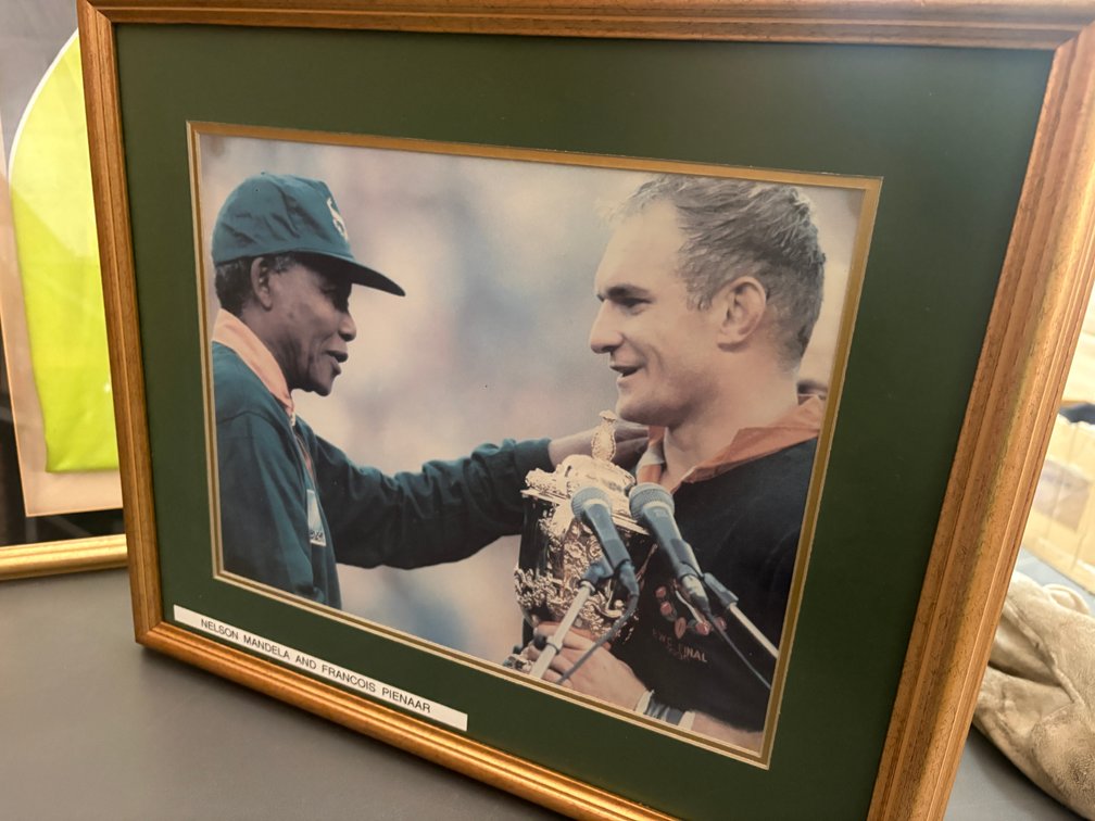 Framed Nelson Mandela and Francois Pienaar 1995 Rugby World Cup Photograph