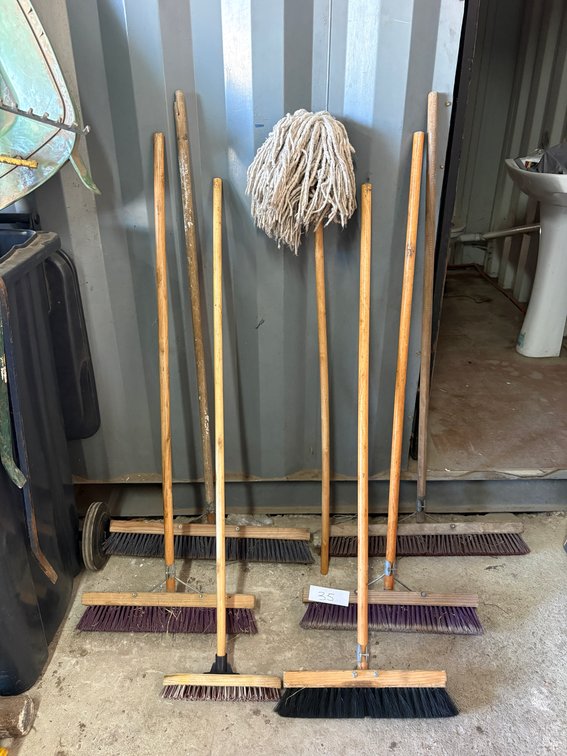Assorted Brooms and Mop