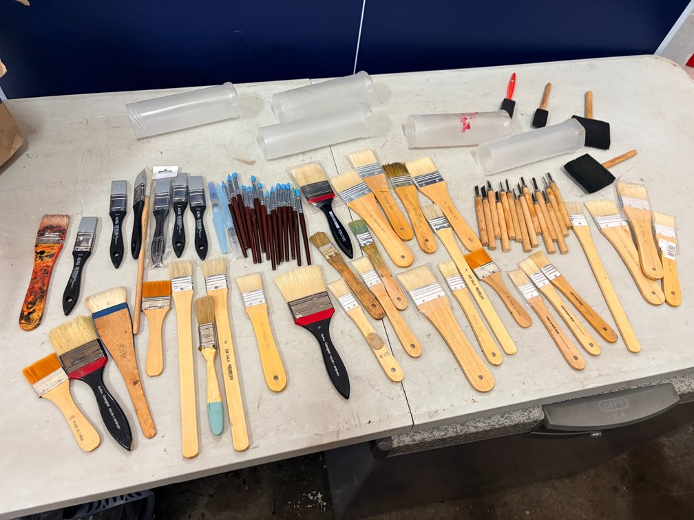 Large Collection of Paintbrushes and Palette Tools