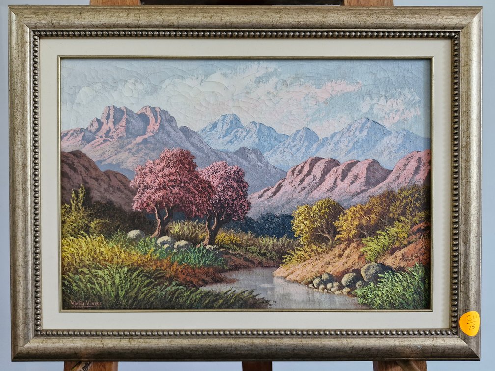 Victor N Visser - Landscape with pink trees and river