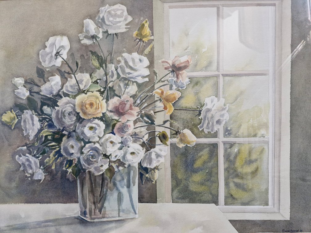 Elaine Hopewell - Vase of flowers by a window