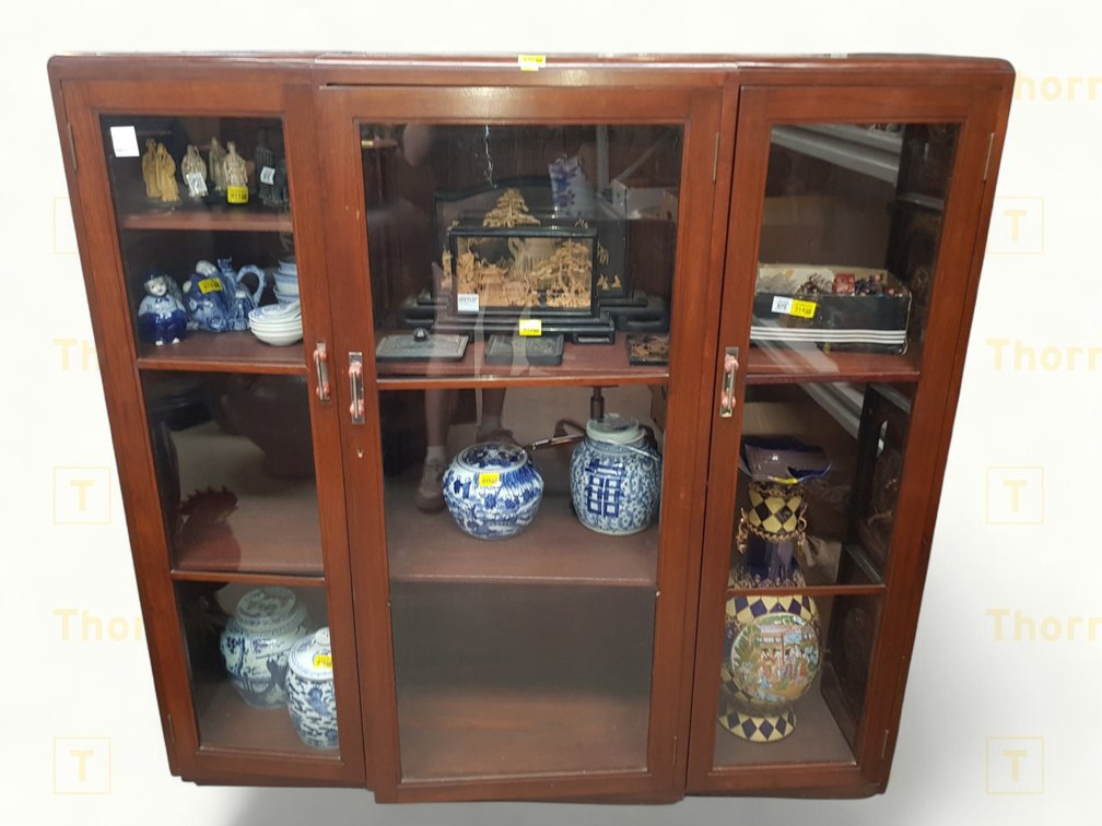 Art Deco Wooden Display Cabinet With Glass Doors