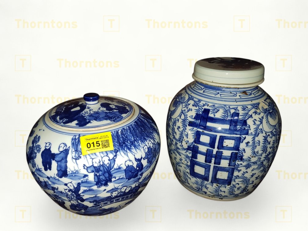 Blue and White Porcelain Ginger Jars with Lids