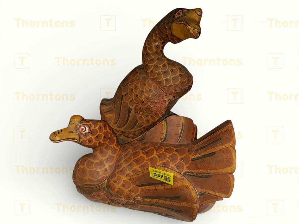Carved Wooden Ducks with Painted Details