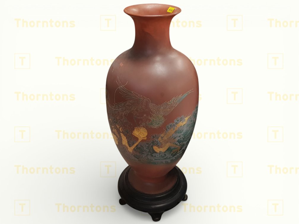 Large Decorative Vase Sculptures with Gilded Designs