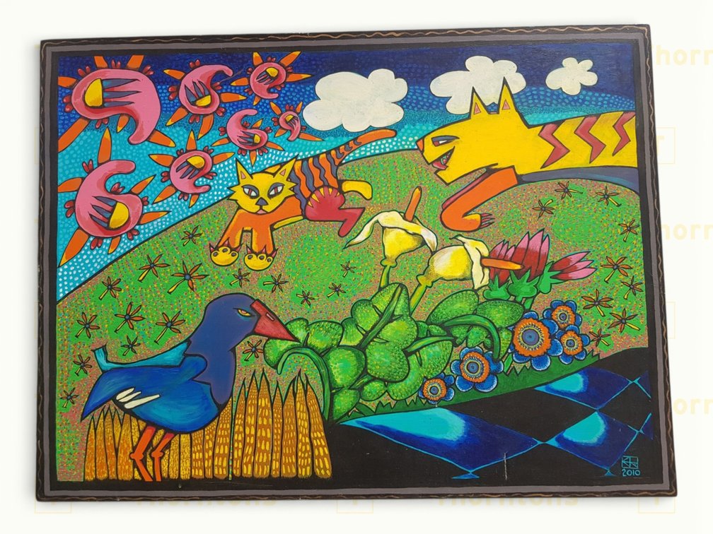 Colourful Acrylic Painting on Canvas Depicting Animals and Nature