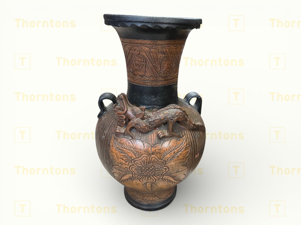 Large Earthenware Decorative Vase with Relief Motifs, Approx. 685mm in Height