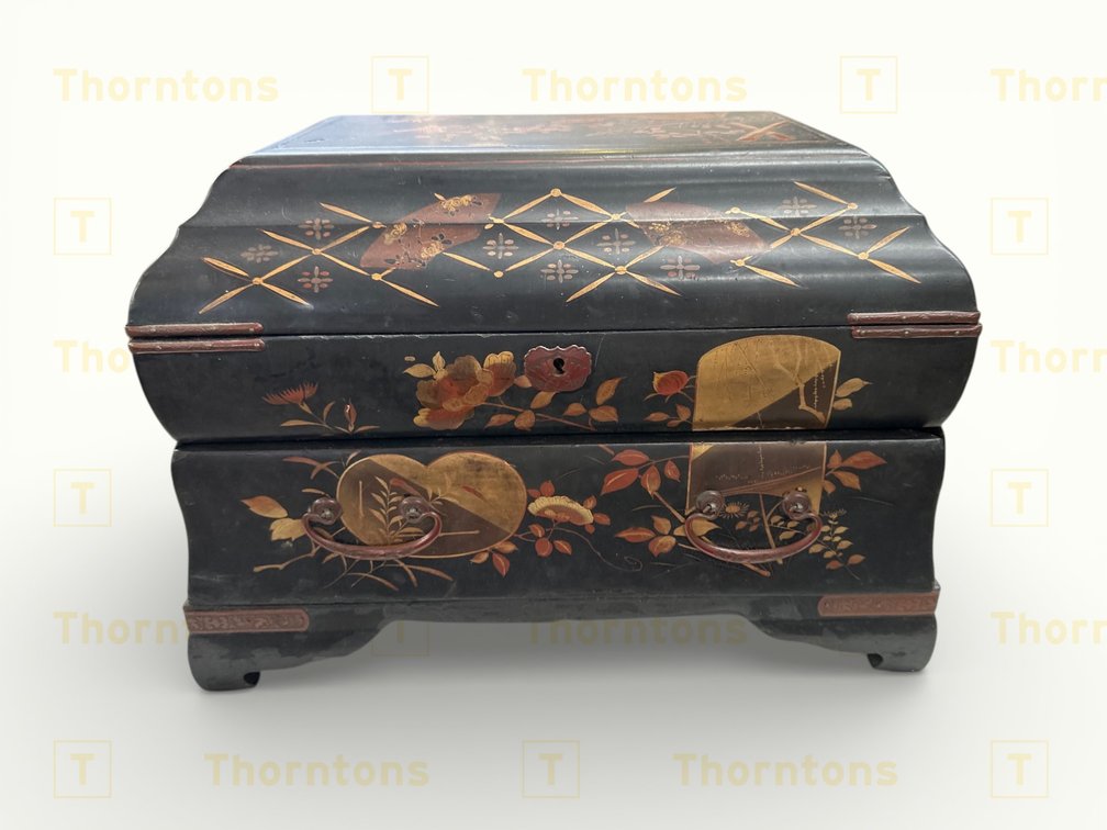 Decorative Wooden Hinged Box with Painted Floral Motifs