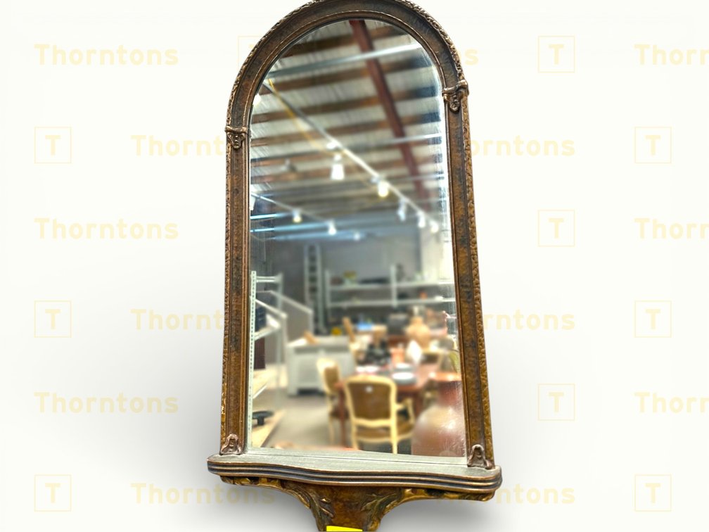 Wall-Mounted Arch Mirror with Shelf