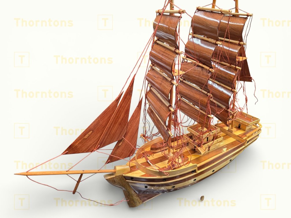 Wooden Model Ship with Sails