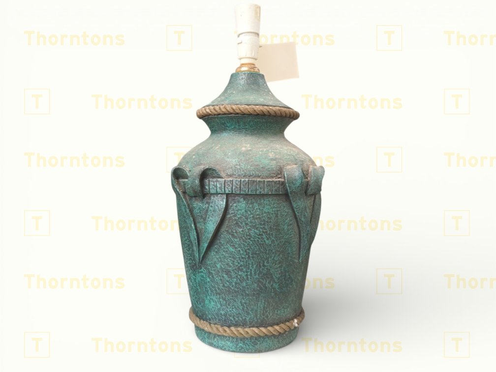 Verdigris-Style Decorative Ceramic Urn with Rope Detailing