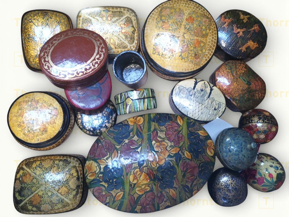 Hand-Painted Papier-Mache Decorative Boxes and Ornaments