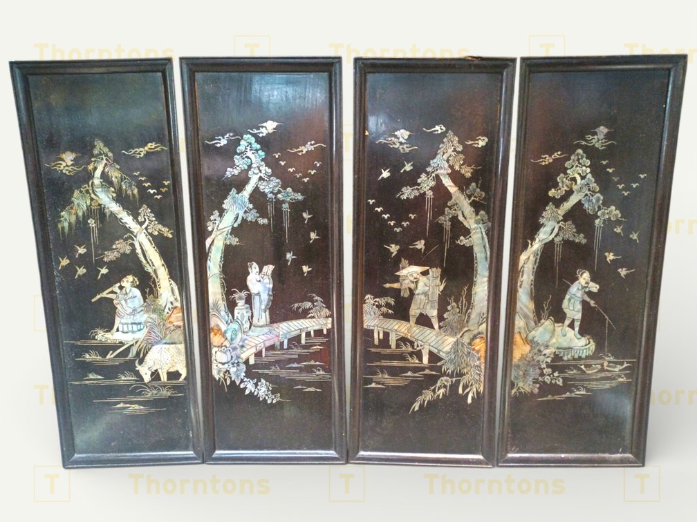 Lacquered Panels with Inlaid Mother-of-Pearl