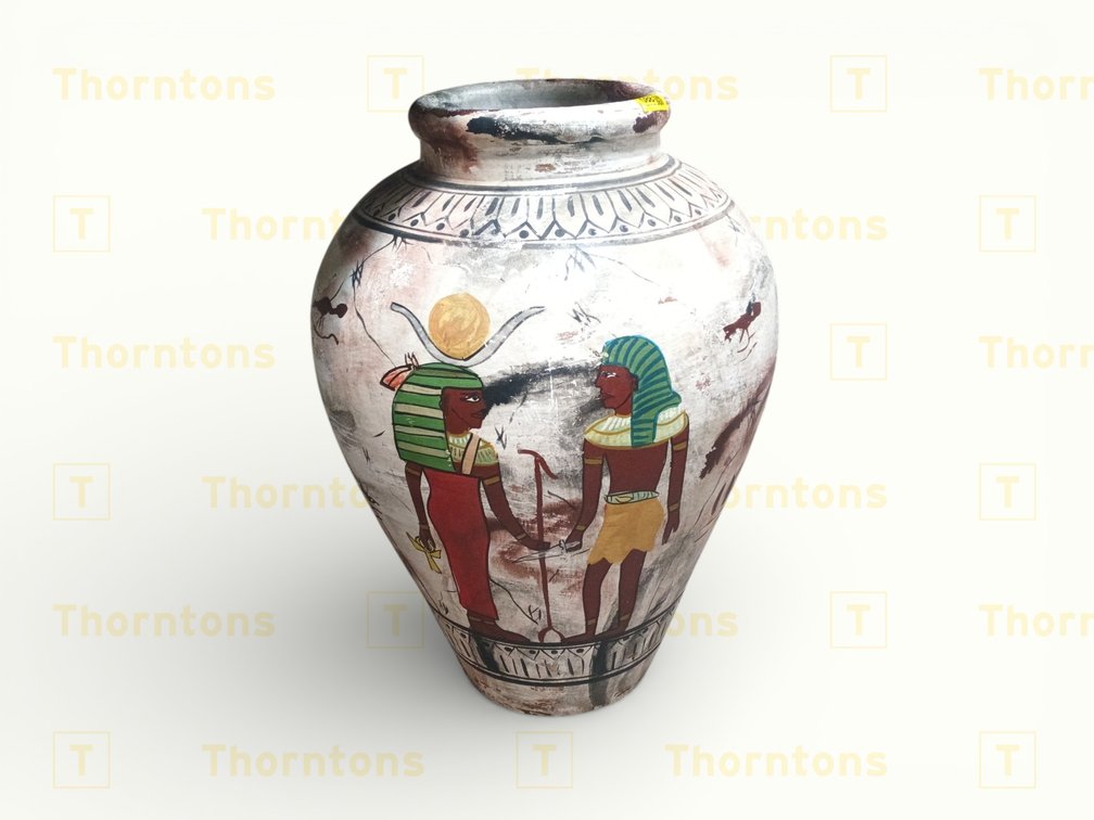 Decorative Ceramic Vase with Egyptian-Themed Artwork