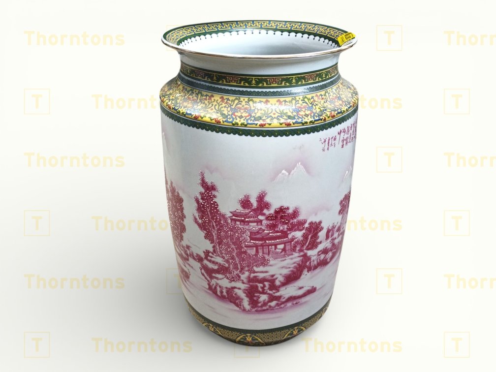 Large Porcelain Vase with Hand-Painted Oriental Design