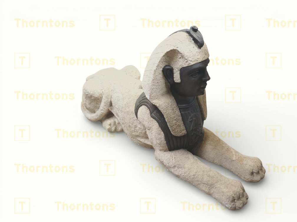 Egyptian-Style Sphinx Statue in Sandstone-Like Material