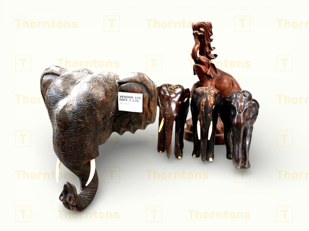 Hand-Carved Wooden Elephant Figurines