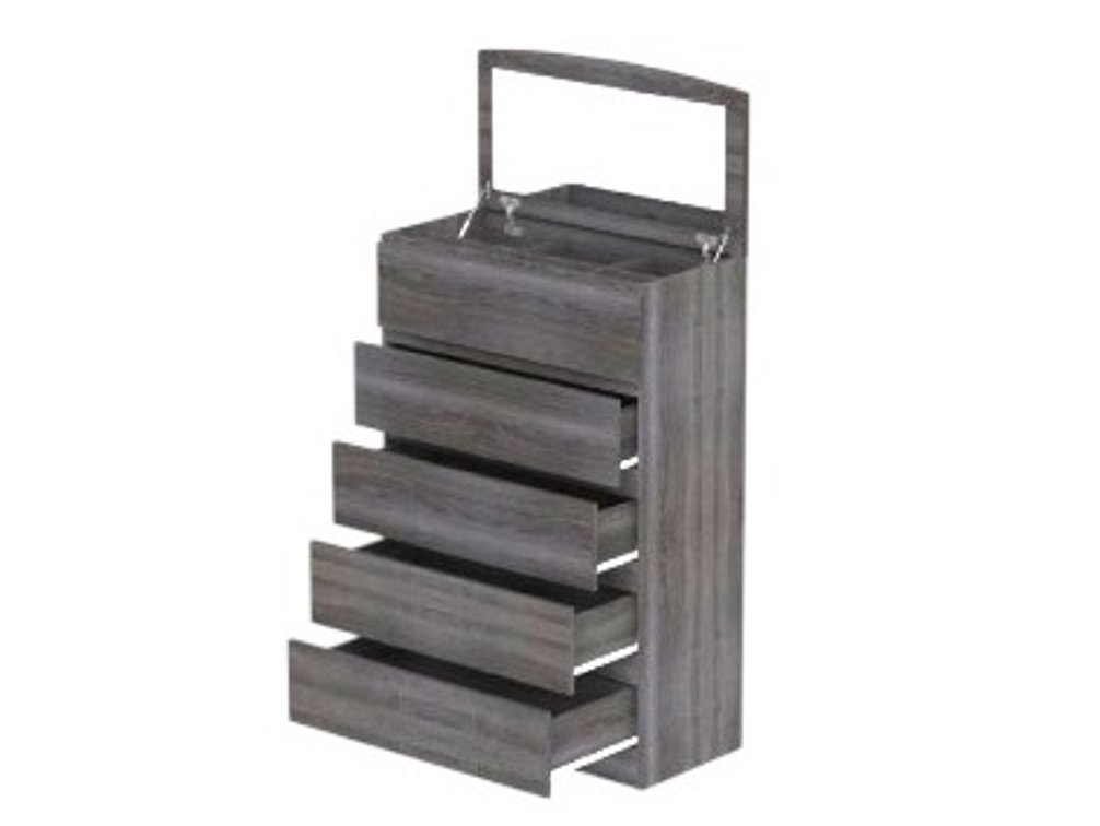 Mineral Grey Tallboy 5 Drawer with Lift Top and Mirror