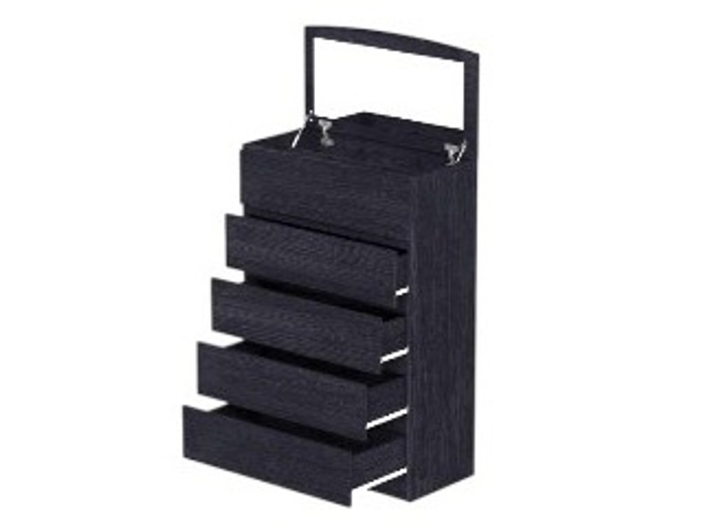 Black Tallboy 5 Drawer with Lift Top and Mirror