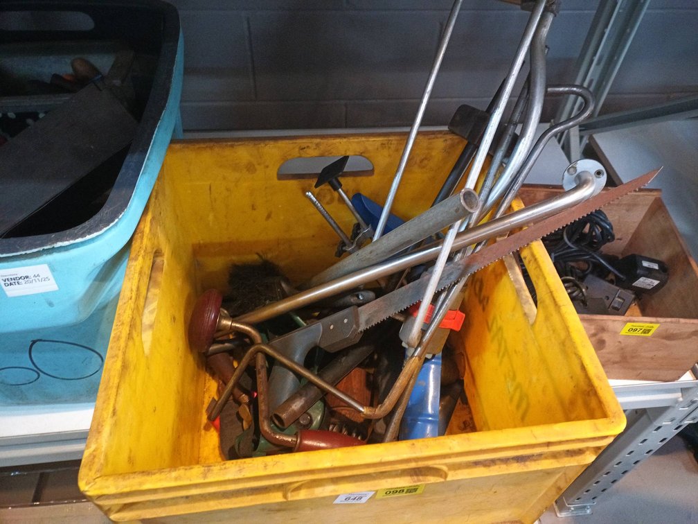 Hand Tools in Plastic Bin