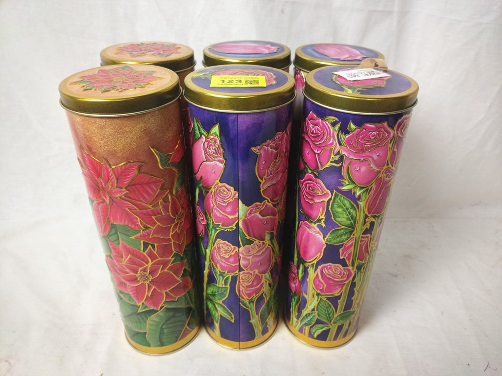 Floral Cylindrical Metal Tins x 6