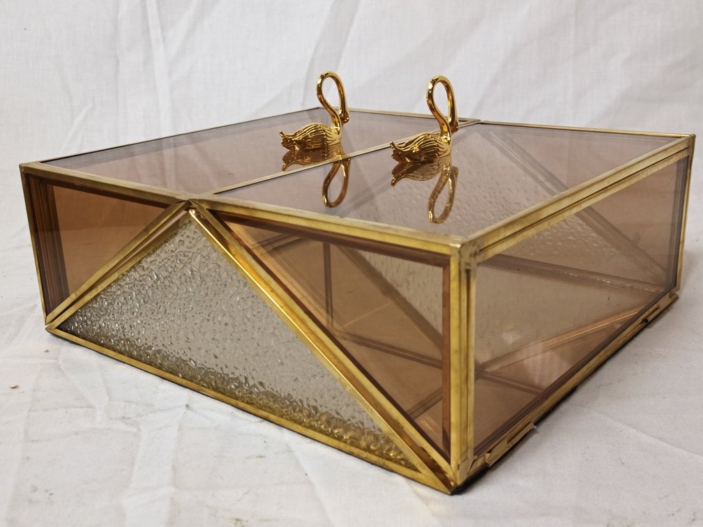 Brass Glass Swan Jewellery Boxes